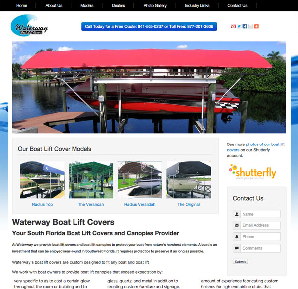 Waterway Boatlift Covers website